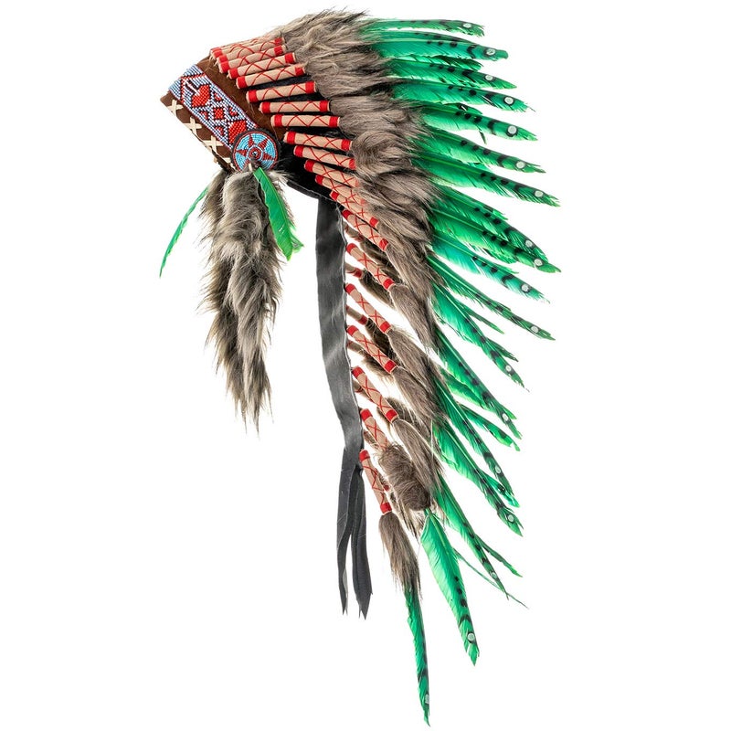 Novum Crafts Feather Headdress | Native American Indian Inspired | Green - Image 1